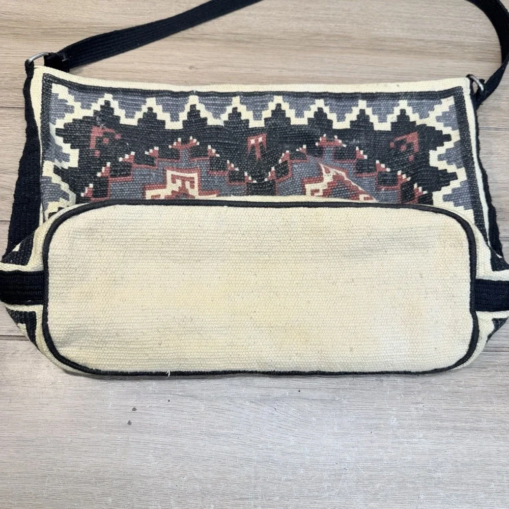 BOHO Made in INDIA Large Beige and Black Tapestry Yarn Woven Bag Purse Hippie